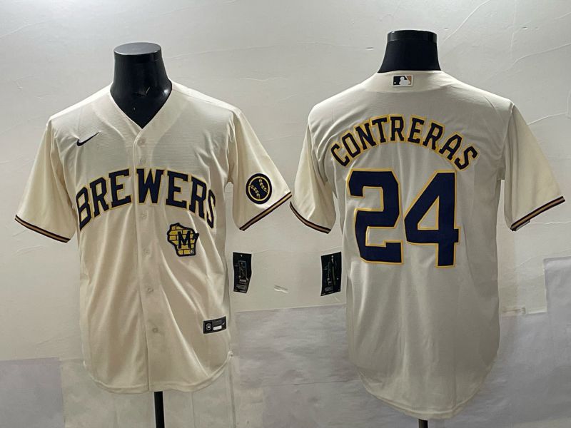 Men Milwaukee Brewers #24 Contreras Cream Nike MLB 2025 Jersey 05->milwaukee brewers->MLB Jersey